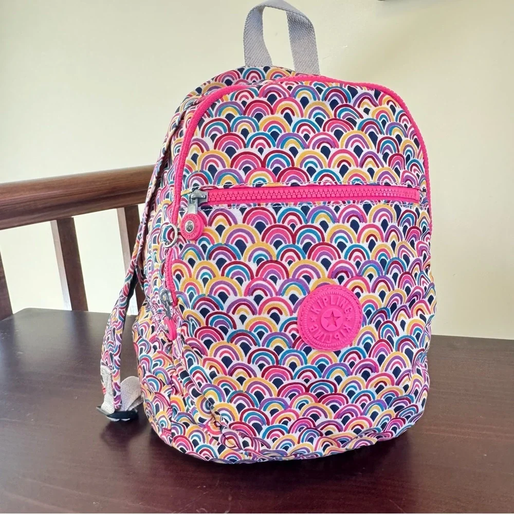 Kipling, Challenger, pink rainbow live light, Peacock, prism, fabric backpack